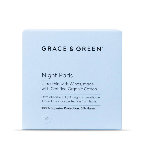 Grace and Green Pads Night Organic with wings 10s