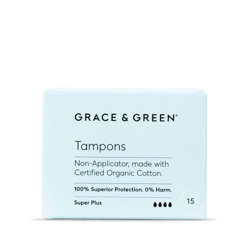 Grace and Green Tampons-Super Plus Organic Non Applicator 15s